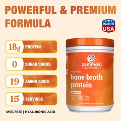 Zammex Beef Bone Broth Powder-21.2oz Hydrolyzed PeptidesType I, III (2 bottles)