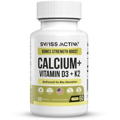 Swiss Activa+ Labs Calcium with Vitamin D3 & K2 – Vegan, Non-GMO Bone & Teeth