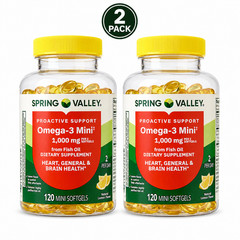 2 Pack Spring Valley Omega-3 Mini Fish Oil 1000mg 120 Mini Softgels Heart Brain