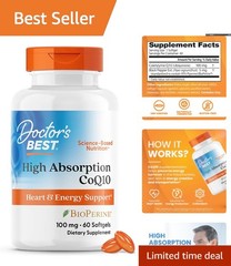 High Absorption CoQ10 with BioPerine, 100 mg – Heart Health Boost, 60 Softgels