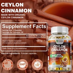 Ceylon Cinnamon 1800mg -Highest Potency Blood Sugar Support,Joint & Brain Health