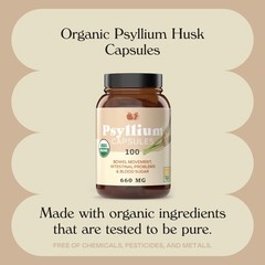 Pure Natural Whole Psyllium Husk Powder Capsules – 660mg Capsules 100 Pure Un…