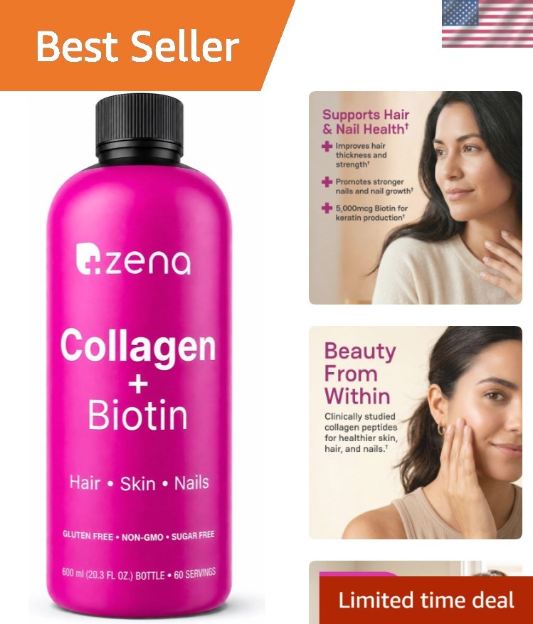 Health & Beauty Elixir: 60 Servings of Liquid Collagen & Biotin, Zero Sugar