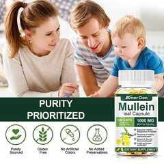 Mullein Leaf Capsules 1000mg – Support Lung Cleanse Respiratory Health Vegan
