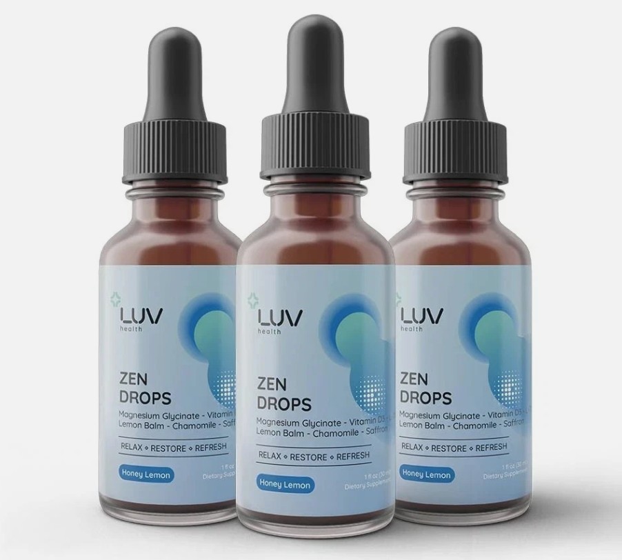 (3 Pack) LUV Health Zen Drops Calm Relaxation Support-Magnesium Glycinate [USA]