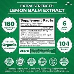 Zazzee Organic Lemon Balm 101 Extract 180 Vegan Capsules 6 Month Supply Melissa