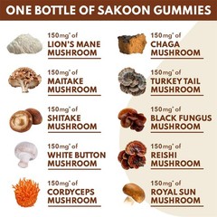 Vegan Mushroom Gummies, Lions Mane Ashwagandha Shiit for Focus & Immunity