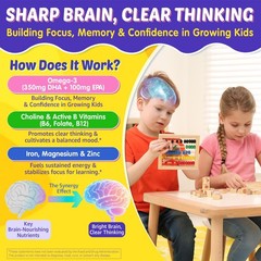 Kids Multivitamin Gummies + Iron, Kids Focus Gummies with Omega3, Brain Atten…
