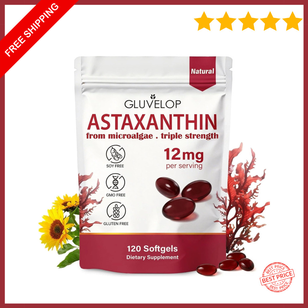 Astaxanthin 12mg 120 Softgels, 4 Month Supply,Triple Strength,Non-GMO,Eye Health