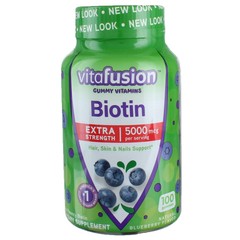 Vitafusion Biotin Extra Strength Gummies, Natural Blueberry, 5000 mcg, 100 Ct