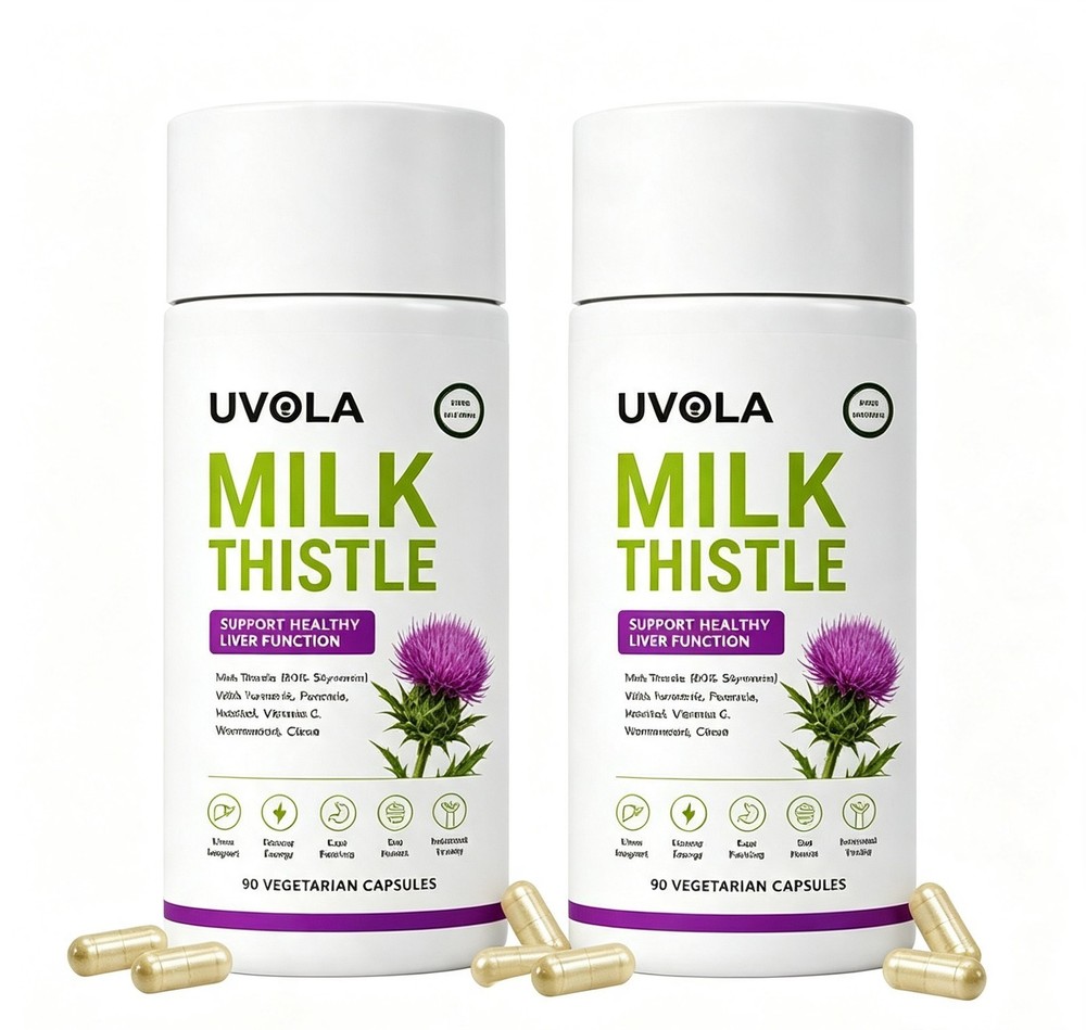 2x Uvola Milk Thistle Supplement, 80% Silymarin Liver Support Formula, 90Ct