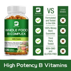 Vitamin B Complex 120 Capsules B1,B2,B3,B5,B6,B7,B9,B12, Immune Support Pills