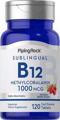 Vitamin B12 Sublingual | 1000 mcg | 120 Tablets | Non-GMO | by Piping Rock