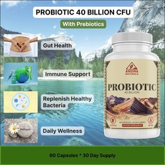 Probiotic 40 Billion CFU Capsules with Prebiotics Digestive Immune Support 60ct