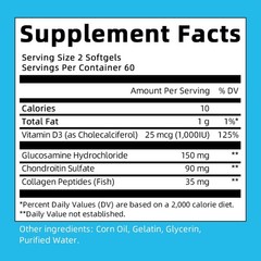 120 CAPSULES Glucosamine Chondroitin & MSM & Vitamin D3 For Bones, Joint Support