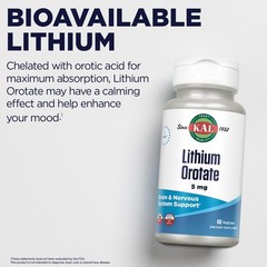 KAL Lithium Orotate 5mg 60 VegCaps Bioavailable Mineral Supplement Support