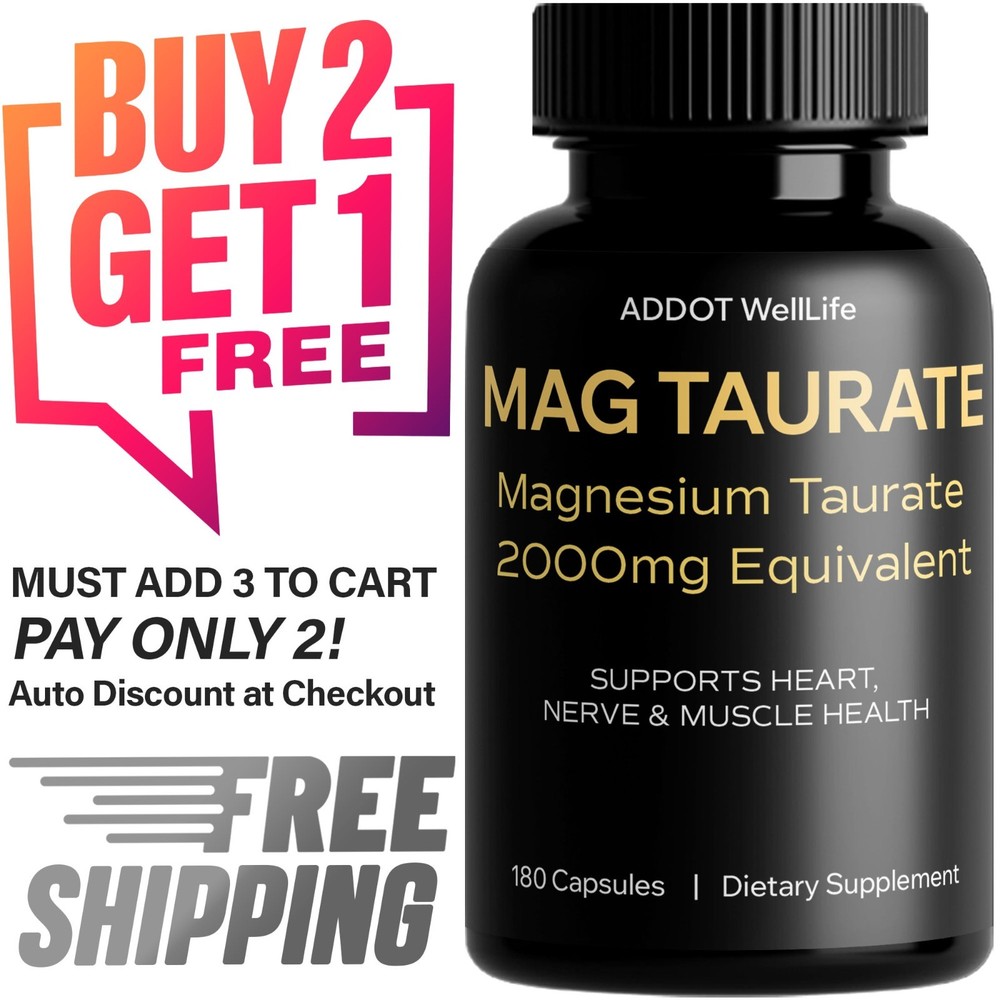 Magnesium Taurate 2000mg | 180 Caps | Calm Energy, Muscle Relief & Nerve Support