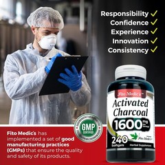 Activated Charcoal 1600mg 240Caps From Coconut Shells NO PreservativGluten Free