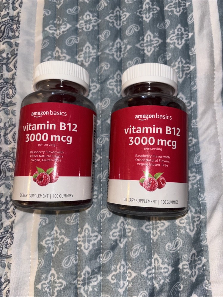 Amazon Basics Vitamin B12 3000 mcg Vegan Raspberry Gummies 100 ct -2 PK EX 9/26