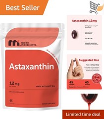 Astaxanthin Softgels 12mg MCT Oil Antioxidant Supplement 45 Count