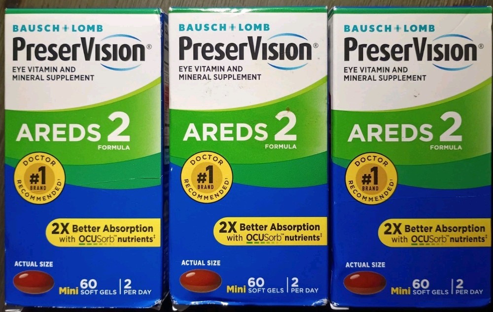 3 BAUSCH + LOMB PRESERVISION EYE VITAMIN AREDS 2 FORMULA 60 X3 180 SOFT GELS!!!