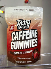 Tasty Gains Caffeine Gummies Chocolate Strawberry 25mg Energy Support 60 Count