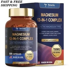LUXRY NEW Magnesium Complex 700mg 12 in 1 Magnesium Supplement with 120 Counts
