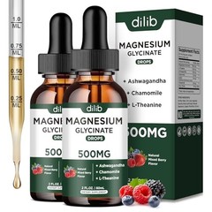Magnesium Glycinate Liquid Drops 500mg Stress Relief 2 Pack