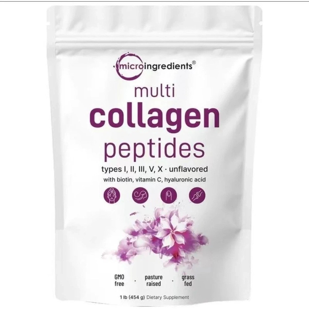 Micro Ingredients Multi Collagen Peptides–TypesI,II,III,V,X,1lb for Skin & Joint