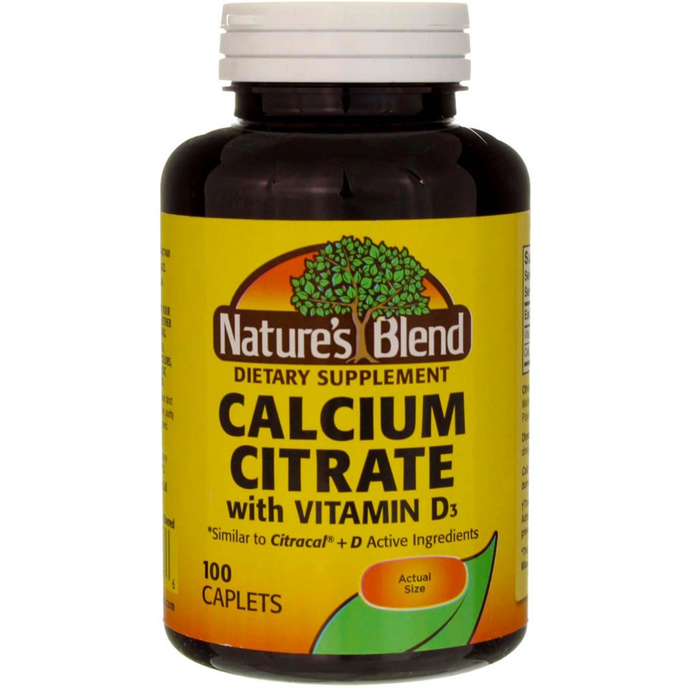 2 Pack Nature’s Blend Calcium Citrate + Vitamin D3 Caplets, 630 mg, 100 Ct