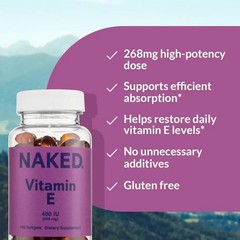 Naked Vitamin E (2 PACK) 400 IU Natural Vitamin E Supplement 100 Softgels