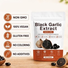 Black Garlic Extract Softgels 300ct, Odorless Vegan Non-GMO Supplement