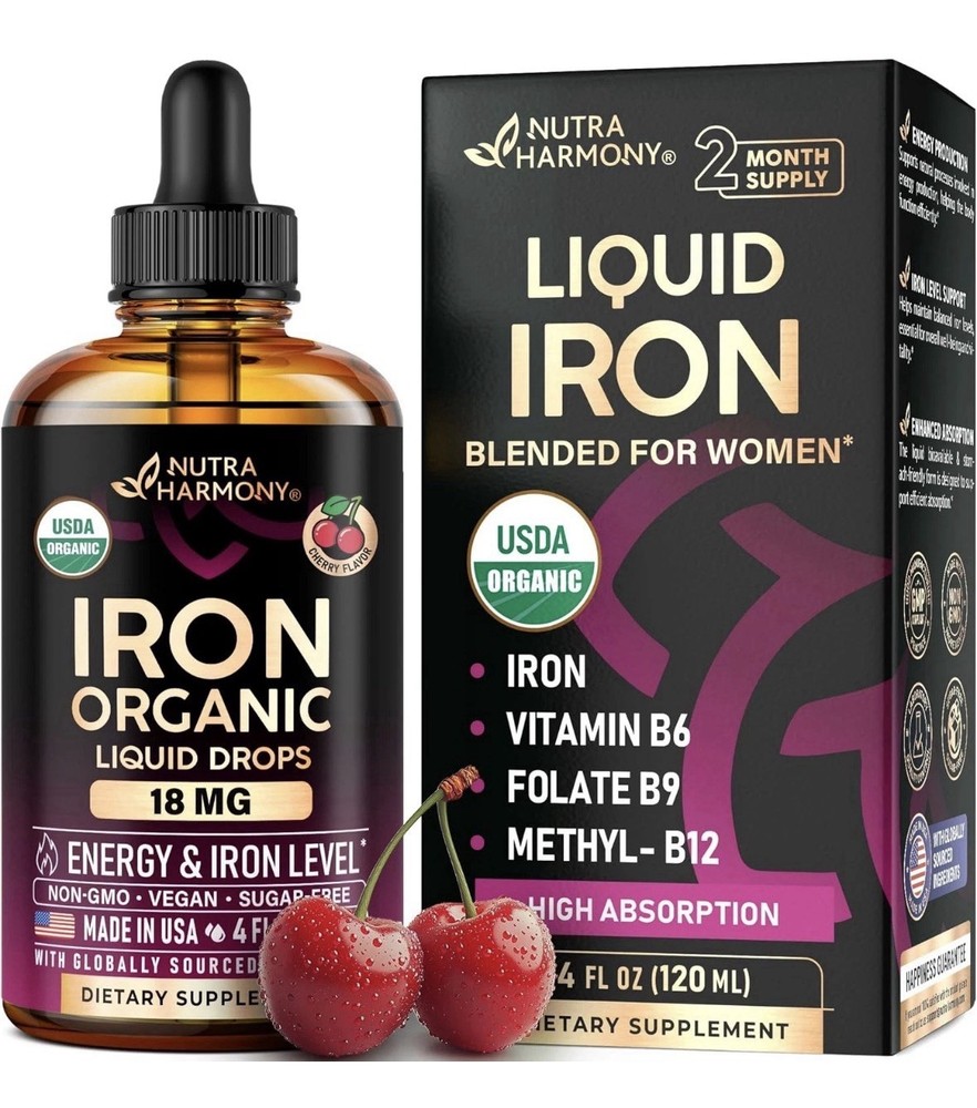 Organic Liquid Iron 18mg Cherry 4oz USDA Expires 5/2028