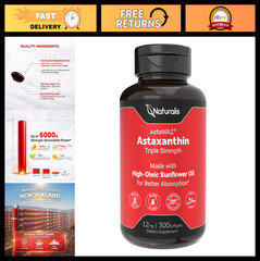 Astaxanthin 12mg Softgels – 300 Count, Triple-Strength Antioxidant Supplement, 1