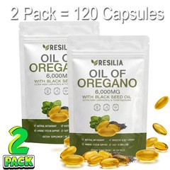 2 PACK Resilia Oil of Oregano 6000mg with Black Seed Oil Softgels – 60 Capsules