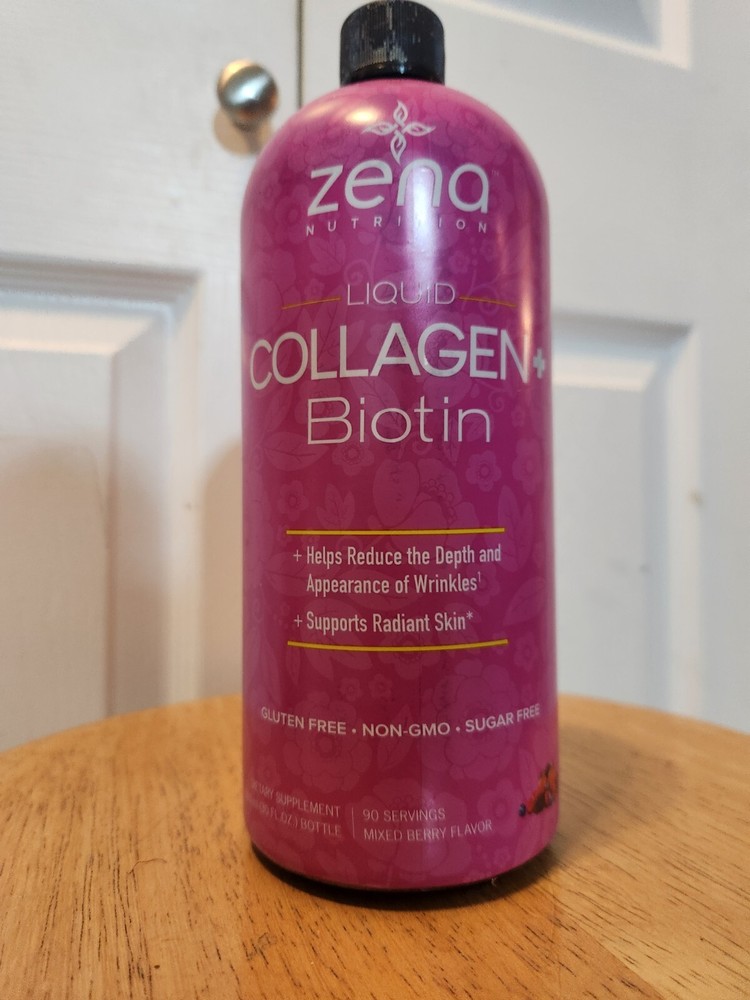Zena Liquid Collagen + Biotin, 2500mg of Bioactive Collagen Peptides and 5000mcg