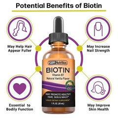MAX ABSORPTION Biotin Liquid Drops, 5000mcg of Biotin Per Serving, 60 servings