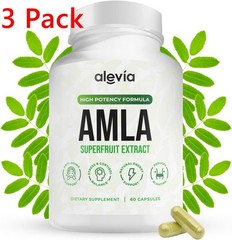 3PCS Alevia Organic Amla Capsules 1000mg Indian Gooseberry Amla Fruit Supplement