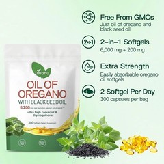 Premium Oil of Oregano 6000mg w/ Black Seed Oil – 300 Softgels Max Strength USA