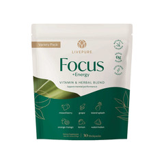 Live Pure Focus + Energy Variety Pack Grape Lemon Berry 30 Packets NEW Exp 3/27