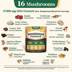 16 Mushroom Supplement Powder with 17,300mg, 90 Day Servings Mushroom Coffee …