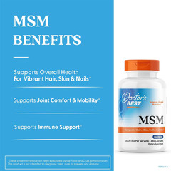 Doctor’s Best MSM 3000mg 360 Caps Hair Skin Nails Joint Support Non-GMO
