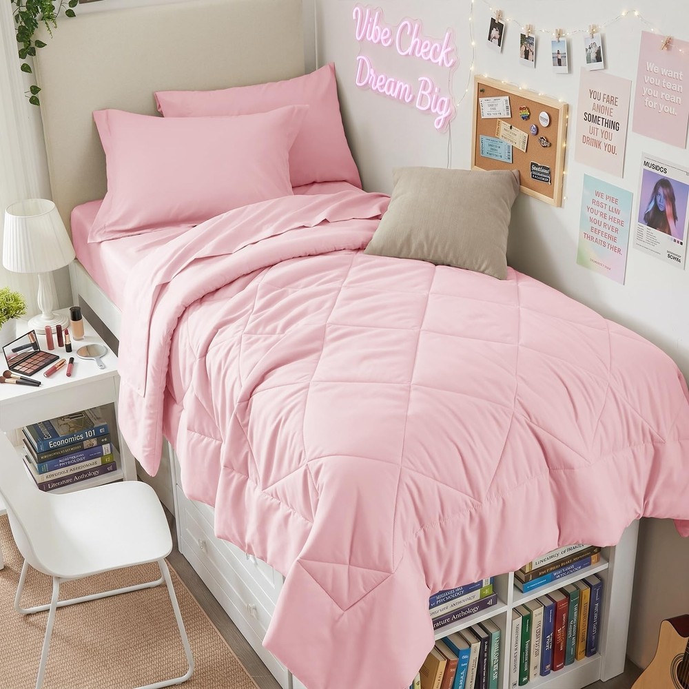 HEVUMYI Pink Twin-XL Comforter Set – 5-Piece All Season Bed in a Bag Twin-XL,…