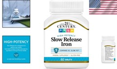 Slow Release Iron Tablets 60 Count Pack of 3 Gluten Free Iron Supplement