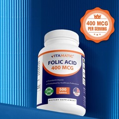 Vitamatic Folic Acid 400 mcg – 500 Vegetarian Tablets – Vitamin B9-2 Pack