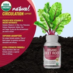 Toplux Organic Beet Root 2040mg with Black Pepper 90 Tablets Energy Circulation+