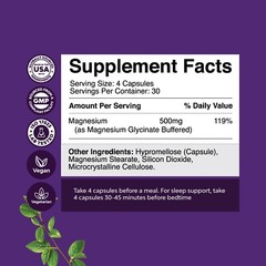 High Absorption Magnesium Glycinate Capsules – Chelated 500mg Per Serving 120ct