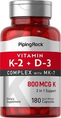 Vitamin K2 MK7 | 100mcg | 180 Softgels | Non-GMO, Gluten Free | by Piping Rock