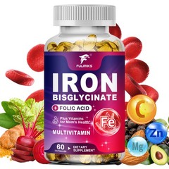 Iron Supplement CoQ10, Folic Acid – Gentle on Stomach, Energy & Immune Support