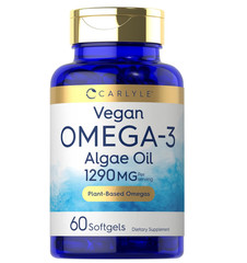 Vegan Omega 3 Supplement 1290mg 60 Softgels Plant Based Algae Oil Non GMO Gluten